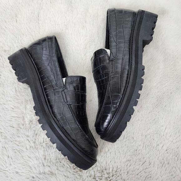 Everlane The Lug Loafer in Black Croc-Embossed Leather - Chunky Sole - Size 9 - Picture 7 of 12